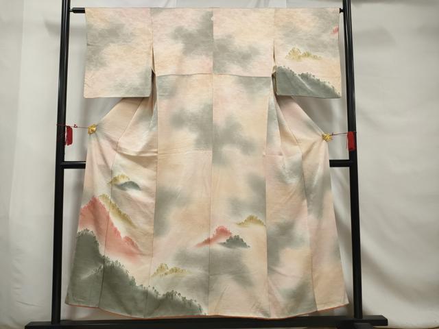 平和屋着物■訪問着　遠山樹林文　松葉地紋　暈し染め　正絹　逸品　AABE0865gw