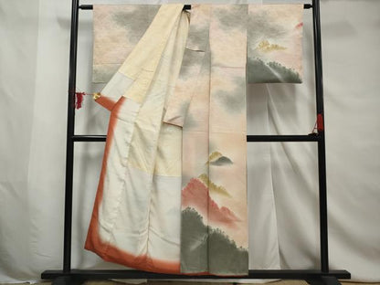 平和屋着物■訪問着　遠山樹林文　松葉地紋　暈し染め　正絹　逸品　AABE0865gw