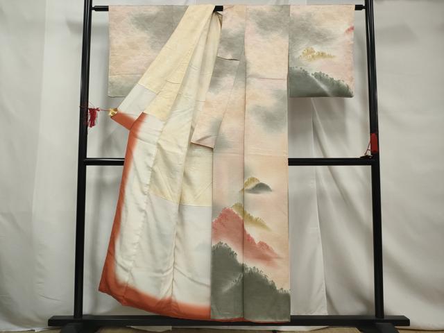 平和屋着物■訪問着　遠山樹林文　松葉地紋　暈し染め　正絹　逸品　AABE0865gw