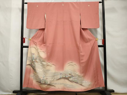 平和屋着物■豪華色留袖 流水飛鶴花文 暈し染め 銀彩 正絹 逸品 AABE0890gw