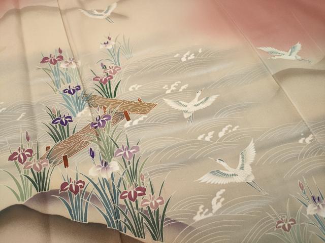 平和屋着物■豪華色留袖 流水飛鶴花文 暈し染め 銀彩 正絹 逸品 AABE0890gw