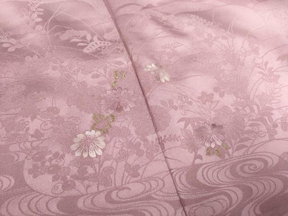 平和屋着物■訪問着　刺繍　エ霞雪芝花文　暈し染め　金糸　正絹　逸品　AABE0905gw