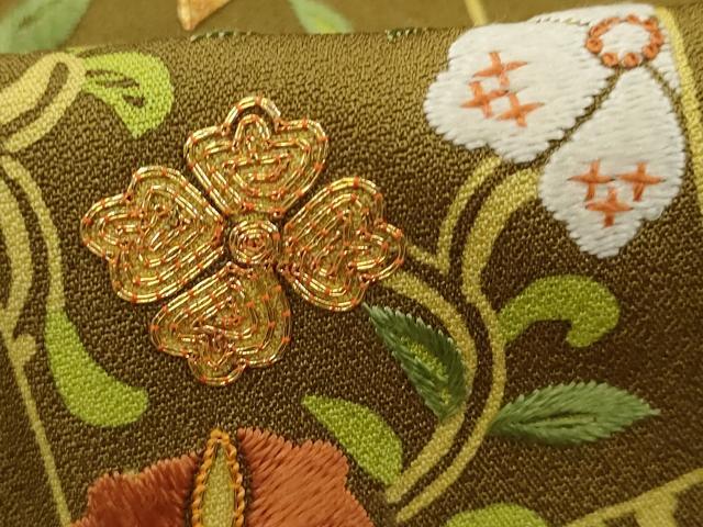 平和屋着物■訪問着 駒刺繍 草花文 金糸 正絹 逸品 AABE0988tn