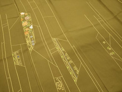 平和屋着物■訪問着 駒刺繍 草花文 金糸 正絹 逸品 AABE0988tn