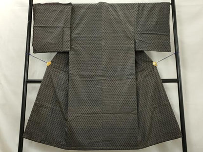 平和屋着物■男性 本場大島紬 市松文様 反端付き 正絹 逸品 AABE0994tn