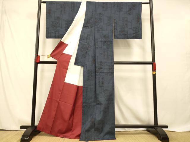 平和屋着物■上質な紬　80亀甲　草花文　正絹　逸品　AABE1028fw