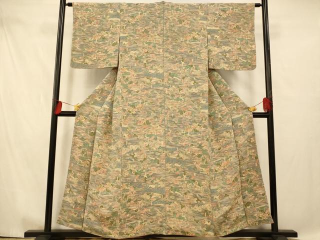 平和屋着物■上質な小紋　人物風景文　鬼しぼ縮緬　正絹　逸品　未使用　AABE1044fw