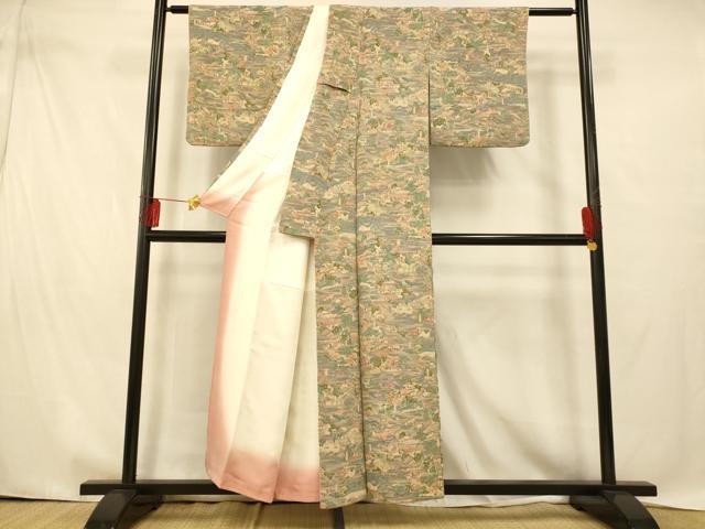 平和屋着物■上質な小紋　人物風景文　鬼しぼ縮緬　正絹　逸品　未使用　AABE1044fw