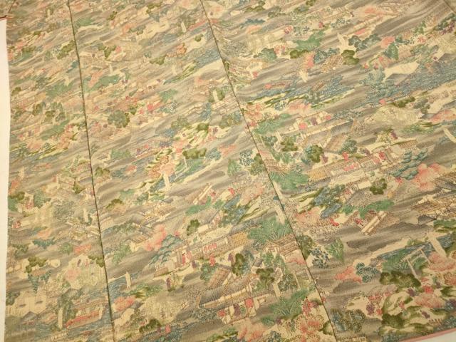 平和屋着物■上質な小紋　人物風景文　鬼しぼ縮緬　正絹　逸品　未使用　AABE1044fw