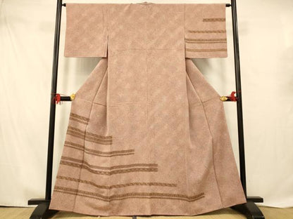 平和屋着物■訪問着　横段花草文　金彩　鬼しぼ縮緬　正絹　逸品　AABE1057fw