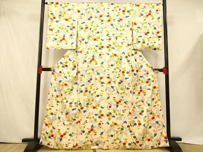 平和屋着物■上質な小紋　枝花鹿の子文　金彩　正絹　逸品　AABE1136fw