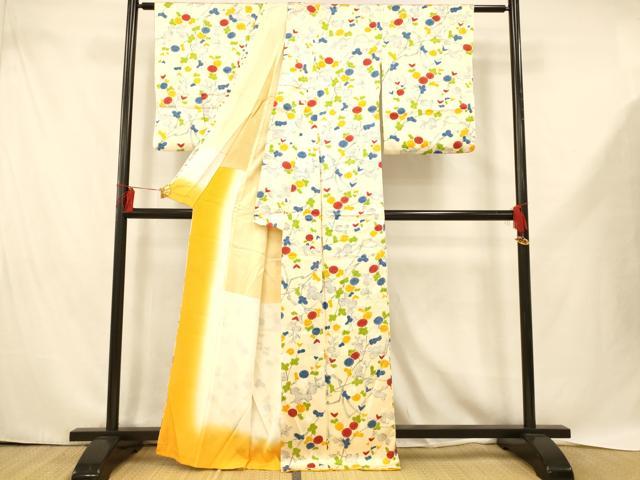 平和屋着物■上質な小紋　枝花鹿の子文　金彩　正絹　逸品　AABE1136fw