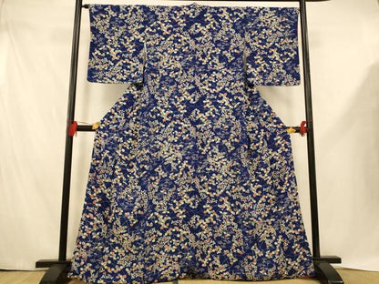 平和屋着物■上質な小紋　草花文　鬼しぼ縮緬　正絹　逸品　AABE1145fw