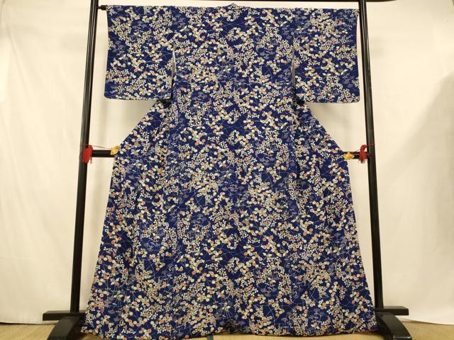 平和屋着物■上質な小紋　草花文　鬼しぼ縮緬　正絹　逸品　AABE1145fw