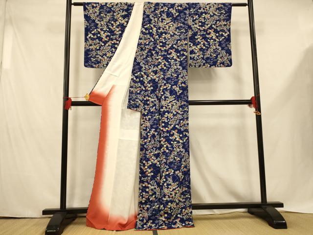 平和屋着物■上質な小紋　草花文　鬼しぼ縮緬　正絹　逸品　AABE1145fw