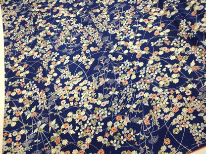 平和屋着物■上質な小紋　草花文　鬼しぼ縮緬　正絹　逸品　AABE1145fw