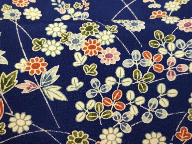 平和屋着物■上質な小紋　草花文　鬼しぼ縮緬　正絹　逸品　AABE1145fw