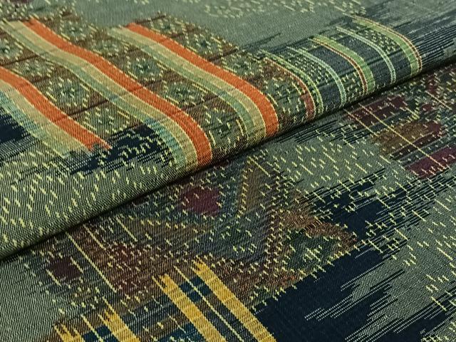 平和屋着物▽上質な紬　単衣　吉祥花文　正絹　逸品　AABE1161jh