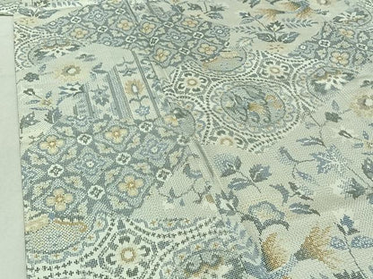 平和屋着物▽上質な紬 単衣 花鳥文 正絹 逸品 AABE1162jh