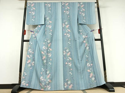 平和屋着物▽上質な小紋 単衣 草花文 暈し染め 正絹 逸品 AABE1165jh