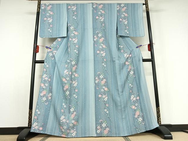 平和屋着物▽上質な小紋 単衣 草花文 暈し染め 正絹 逸品 AABE1165jh