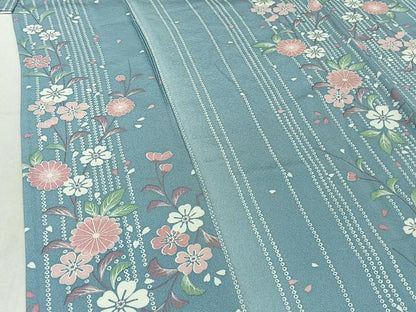 平和屋着物▽上質な小紋 単衣 草花文 暈し染め 正絹 逸品 AABE1165jh