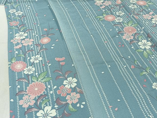 平和屋着物▽上質な小紋 単衣 草花文 暈し染め 正絹 逸品 AABE1165jh