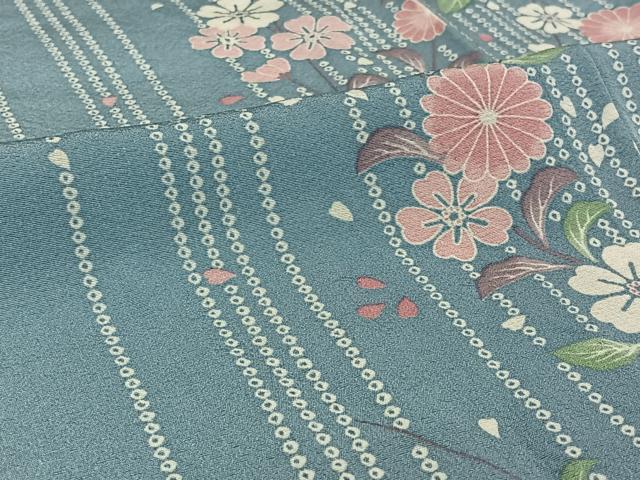 平和屋着物▽上質な小紋 単衣 草花文 暈し染め 正絹 逸品 AABE1165jh
