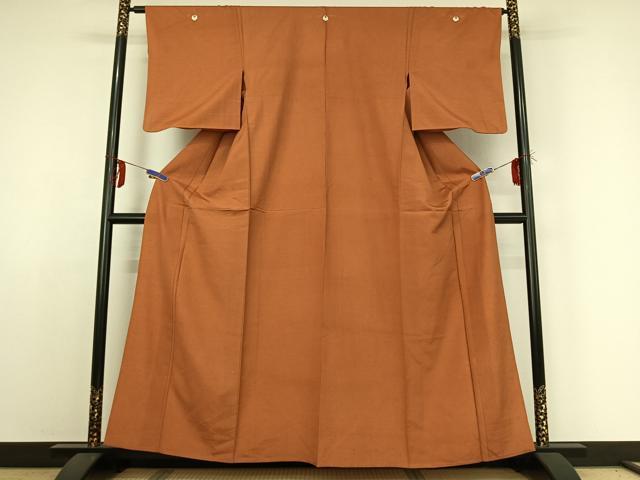 平和屋着物▽上質な紬　単衣　土器色　正絹　逸品　AABE1167jh