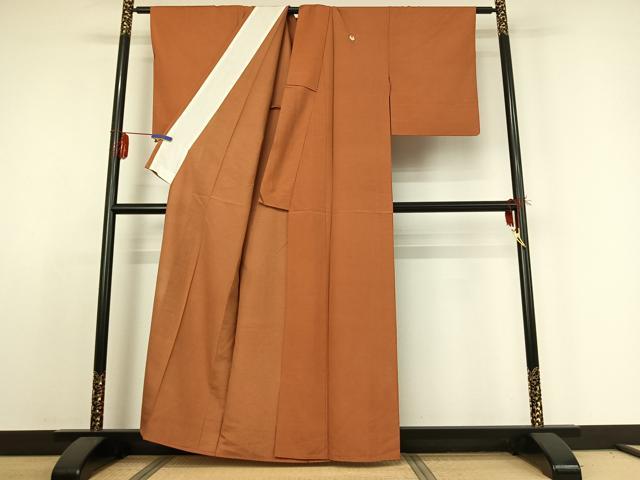 平和屋着物▽上質な紬　単衣　土器色　正絹　逸品　AABE1167jh