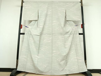 平和屋着物▽本塩沢 単衣 110亀甲 雲取り文 正絹 逸品 AABE1168jh
