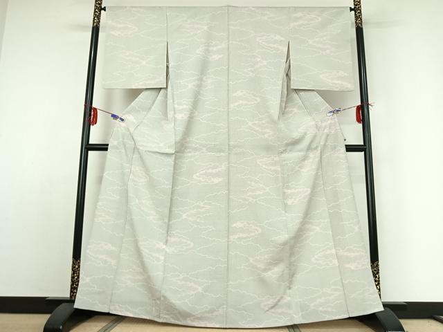 平和屋着物▽本塩沢 単衣 110亀甲 雲取り文 正絹 逸品 AABE1168jh