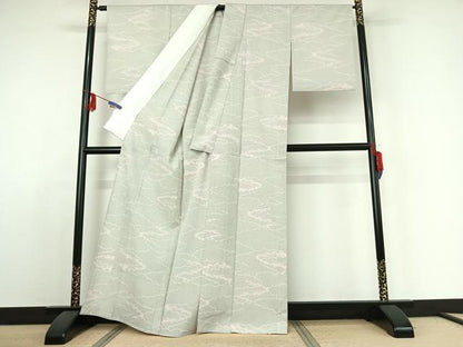 平和屋着物▽本塩沢 単衣 110亀甲 雲取り文 正絹 逸品 AABE1168jh