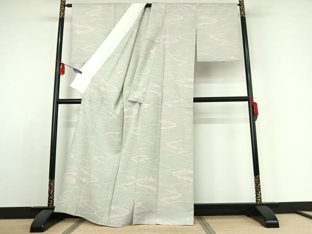 平和屋着物▽本塩沢 単衣 110亀甲 雲取り文 正絹 逸品 AABE1168jh