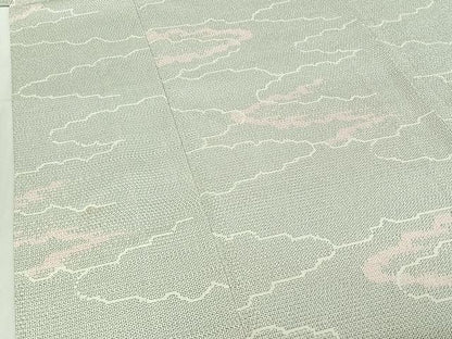 平和屋着物▽本塩沢 単衣 110亀甲 雲取り文 正絹 逸品 AABE1168jh