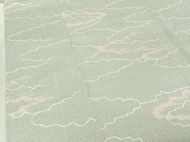平和屋着物▽本塩沢 単衣 110亀甲 雲取り文 正絹 逸品 AABE1168jh