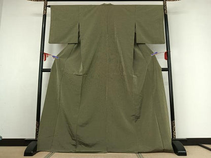 平和屋着物▽お召 単衣 縞 ロング丈 正絹 逸品 AABE1170jh