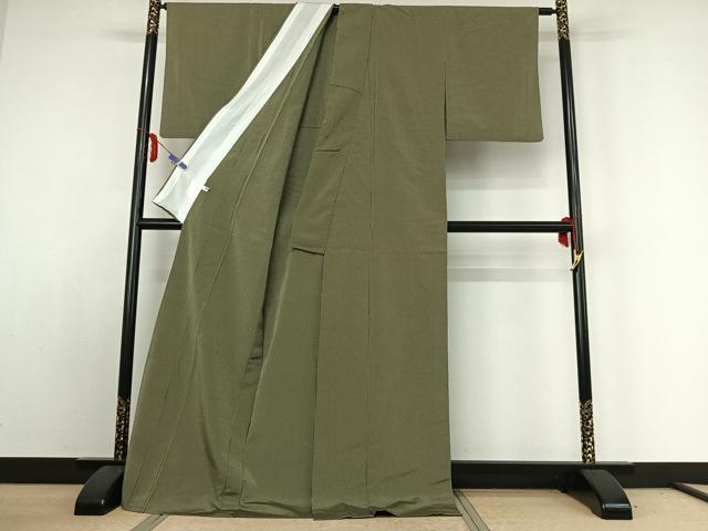 平和屋着物▽お召 単衣 縞 ロング丈 正絹 逸品 AABE1170jh