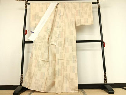 平和屋着物▽本場大島紬 単衣 幾何学文様 正絹 逸品 AABE1172jh