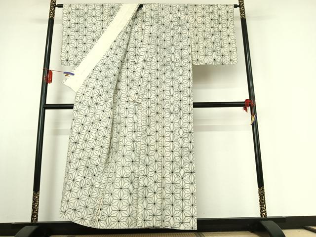 平和屋着物▽上質な紬 単衣 麻の葉文様 正絹 逸品 AABE1173jh