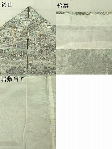 平和屋着物▽上質な小紋 単衣 手描き 人物風景文 金彩 鬼しぼ縮緬 正絹 逸品 AABE1174jh