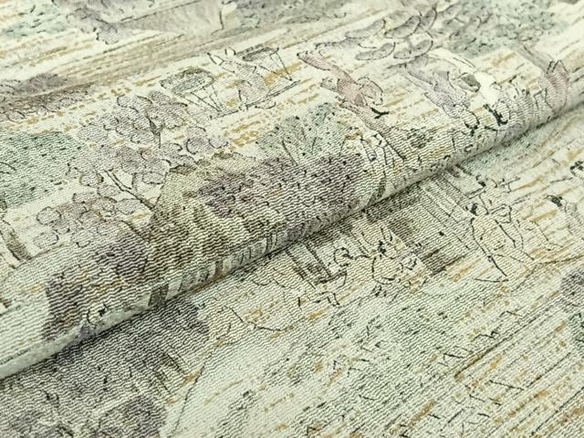 平和屋着物▽上質な小紋 単衣 手描き 人物風景文 金彩 鬼しぼ縮緬 正絹 逸品 AABE1174jh