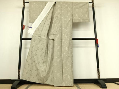 平和屋着物▽上質な紬 単衣 流水松皮菱文 正絹 逸品 AABE1175jh