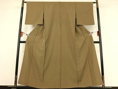 平和屋着物▽上質な小紋 単衣 縞 正絹 逸品 AABE1176jh