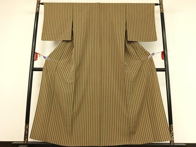 平和屋着物▽上質な小紋 単衣 縞 正絹 逸品 AABE1176jh