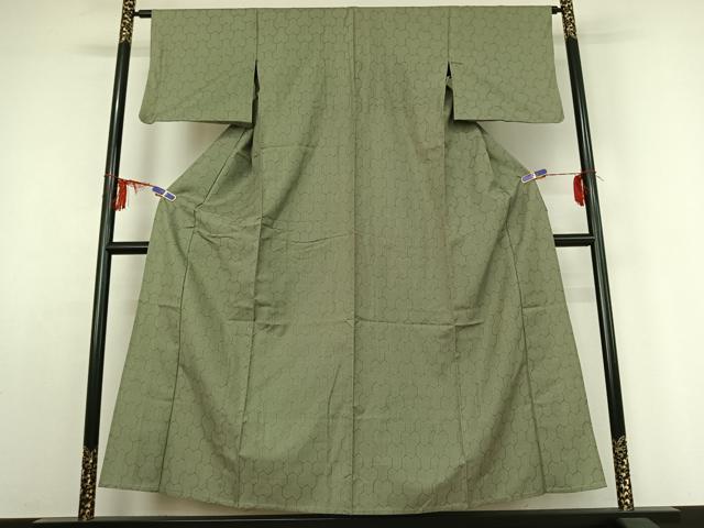 平和屋着物▽お召 単衣 毘沙門亀甲 正絹 逸品 AABE1177jh