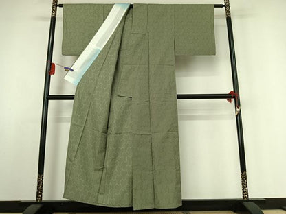 平和屋着物▽お召 単衣 毘沙門亀甲 正絹 逸品 AABE1177jh