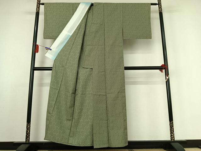 平和屋着物▽お召 単衣 毘沙門亀甲 正絹 逸品 AABE1177jh