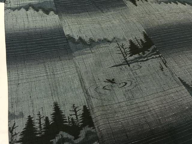 平和屋着物▽上質な紬 単衣 風景文 正絹 逸品 AABE1179jh