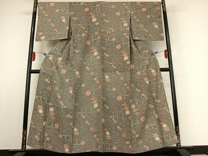 平和屋着物▽上質な小紋　単衣　吉祥花文　正絹　逸品　AABE1180jh